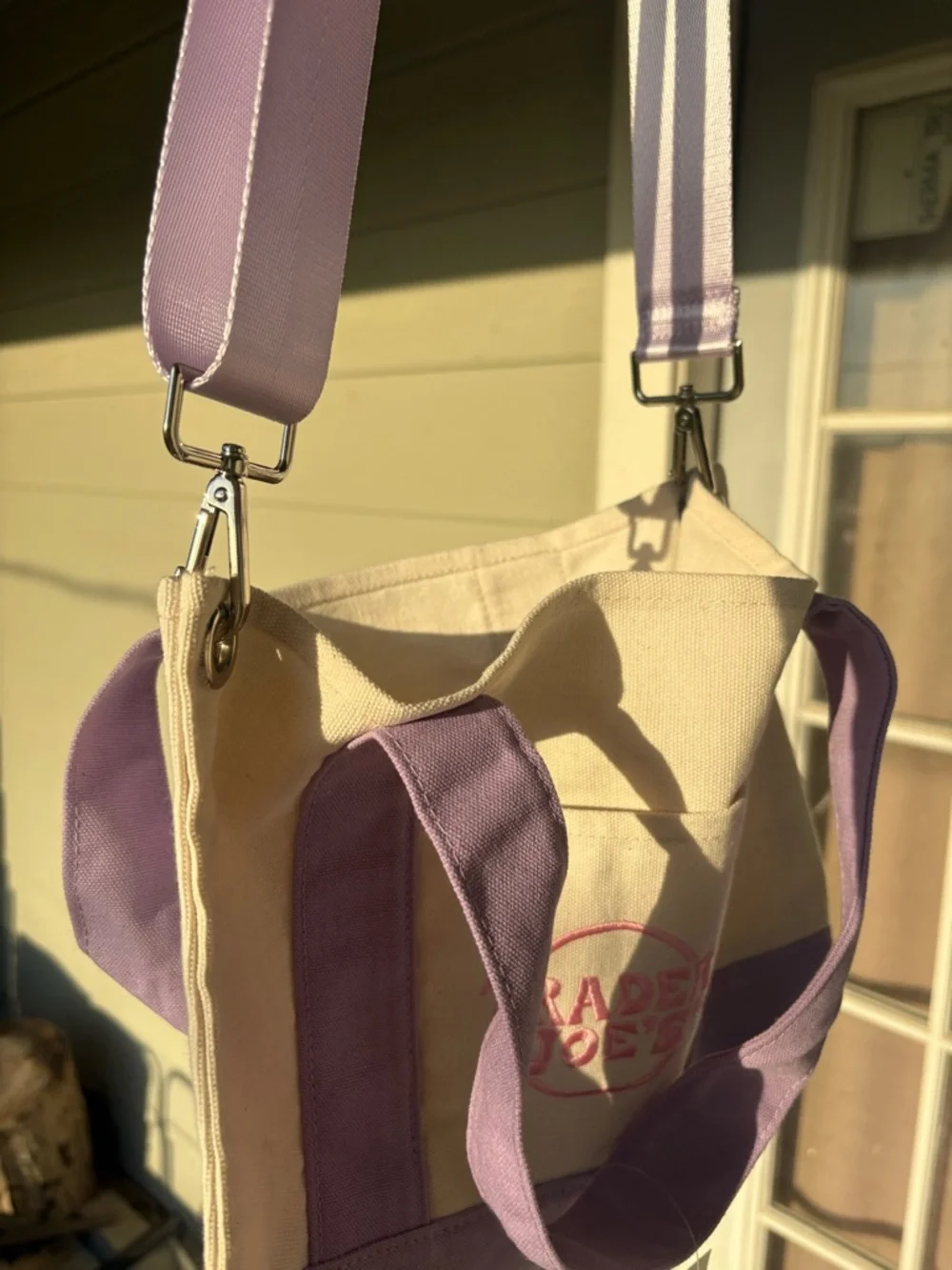 Trader Joe’s Mini Lavender Tote Bag With Strap Added - Picture 4 of 4